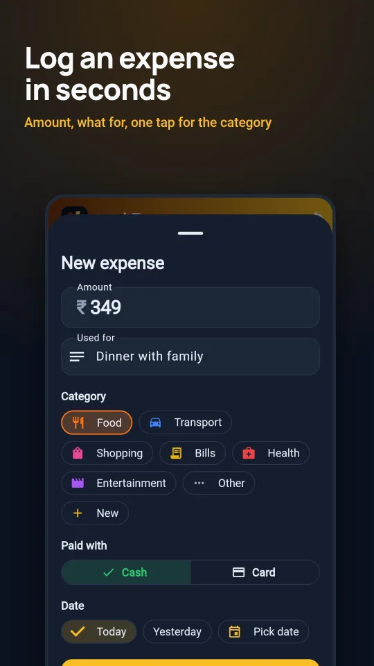 Adding an expense from the quick sheet