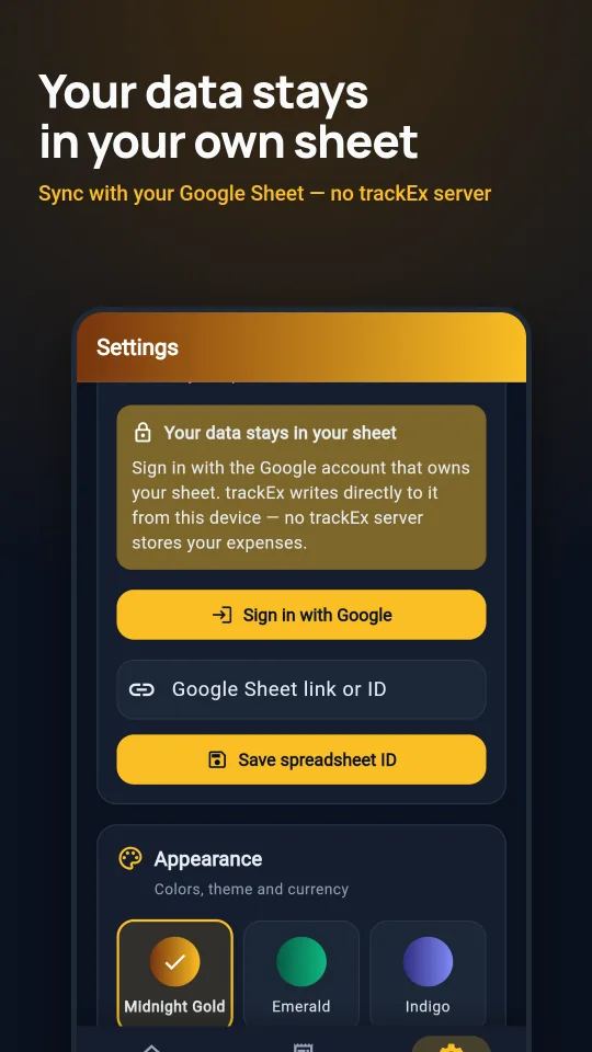 Settings: sync with your own Google Sheet